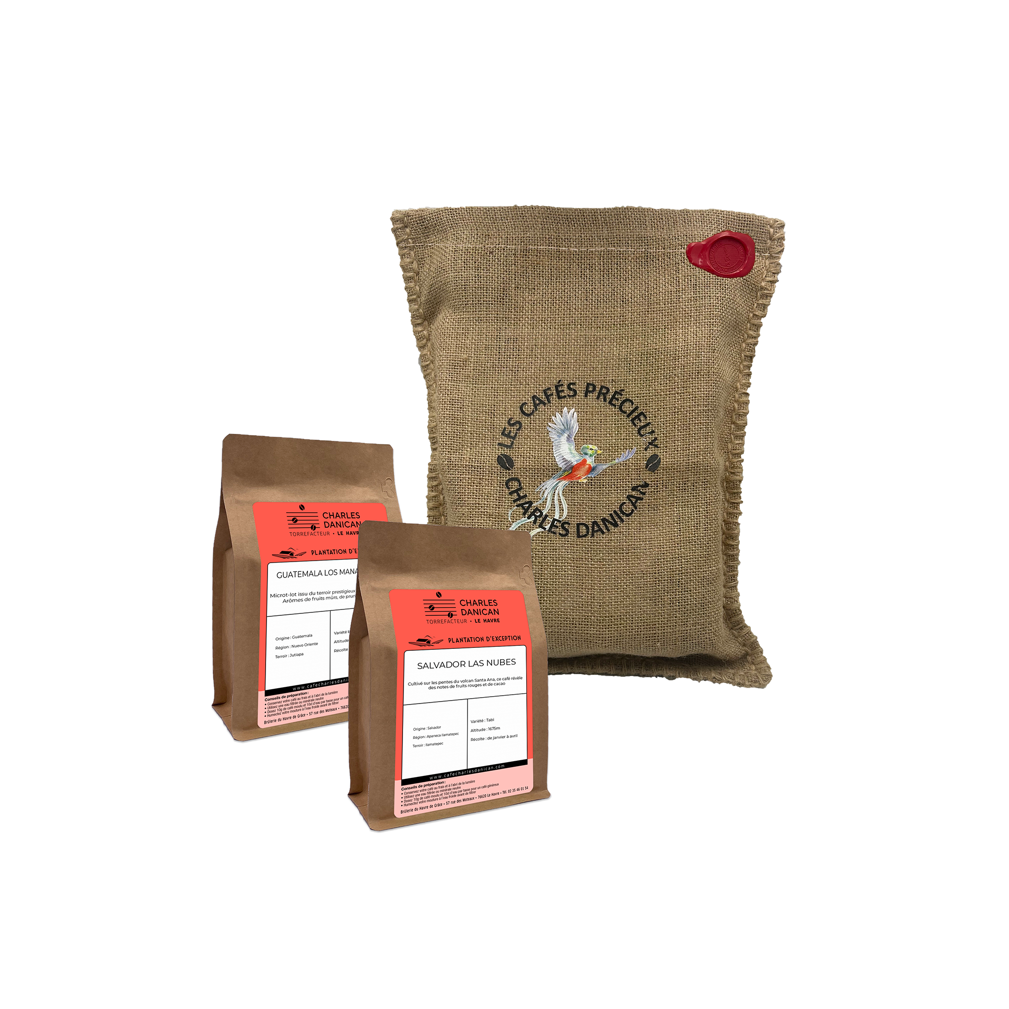 Duo de cafés d'exception en sac de toile de jute