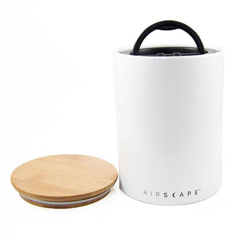 boîte en céramique Airscape blanche avec couvercle en bambou et couvercle hermétique