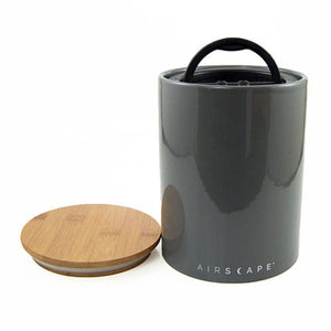 boîte en céramique Airscape grise avec couvercle en bambou et couvercle hermétique