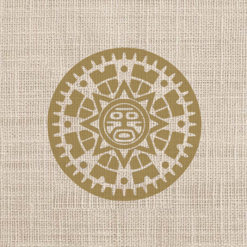 logo café Trésor des Mayas Symbole Maya sur toile de jute 